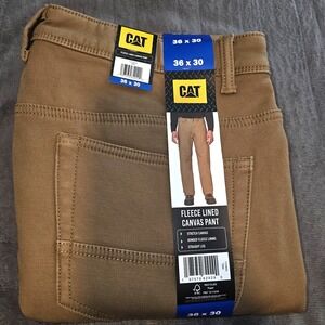 CAT Caterpillar Fleece Lined Tan Canvas Pants Men's Sz 36 x 30 Insulated 36x30
